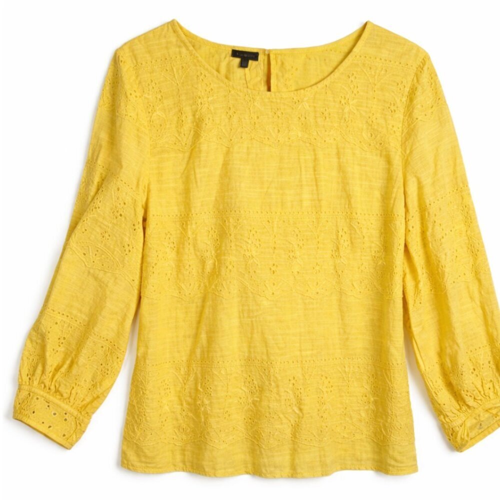 Talbots womens size XL yellow eyelet long sleeve knit tunic top blouse NWT